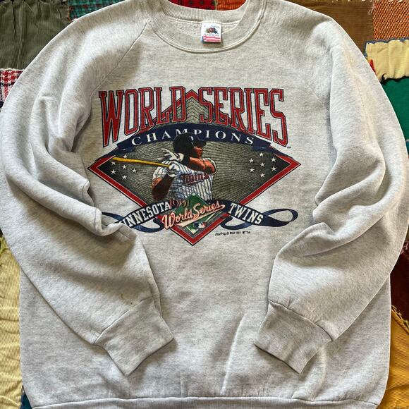 Vintage 1991 Minnesota Twins MLB Baseball Graphic Greysish White Crewneck Large - Picture 1 of 6